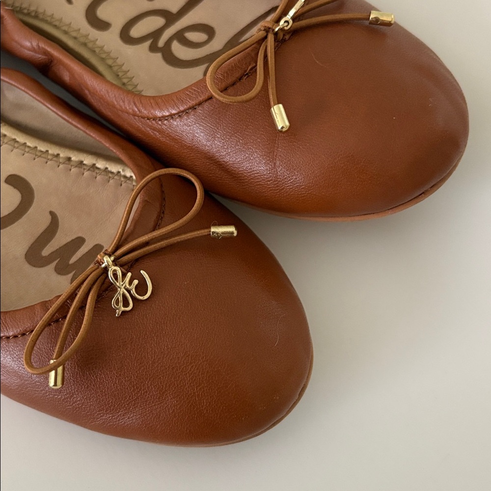 EUC Sam Edelman Tan Leather ballet Flats with Bow 7.5 - Picture 4 of 11